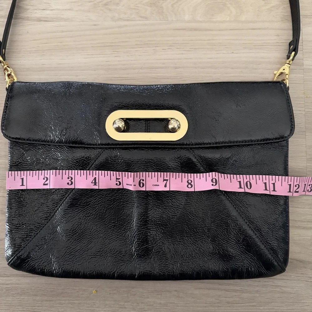 Vintage‎ HOBO International Black Patent Leather Clutch Bag Purse Shoulder Strap